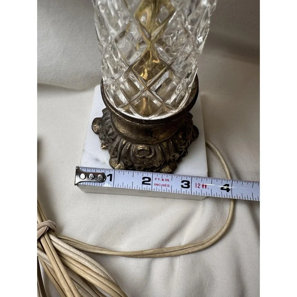Vintage Glass Column Lamp White Marble Base Brass Hollywood Regency 15